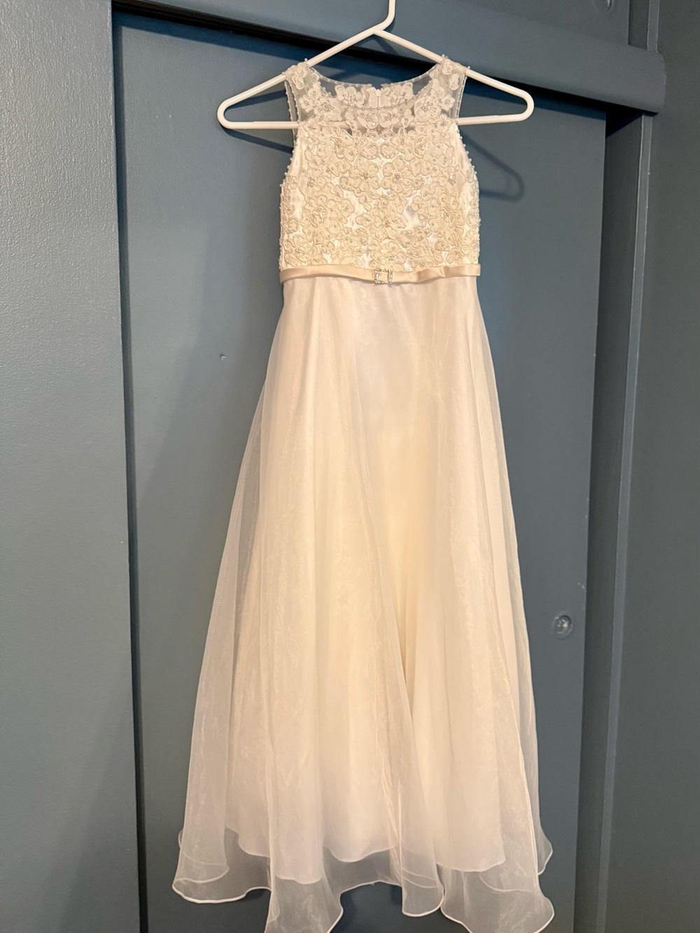 Flower Girl Dress Midi David’s Bridal Sz 7 Ivory Lace Bodice Toile & Satin Skirt